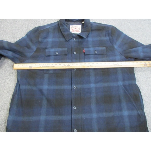 Levis Shirt Jacket‎ Mens 3XL Blue Black Plaid Quilted Lined Flannel Button Front - Picture 8 of 16